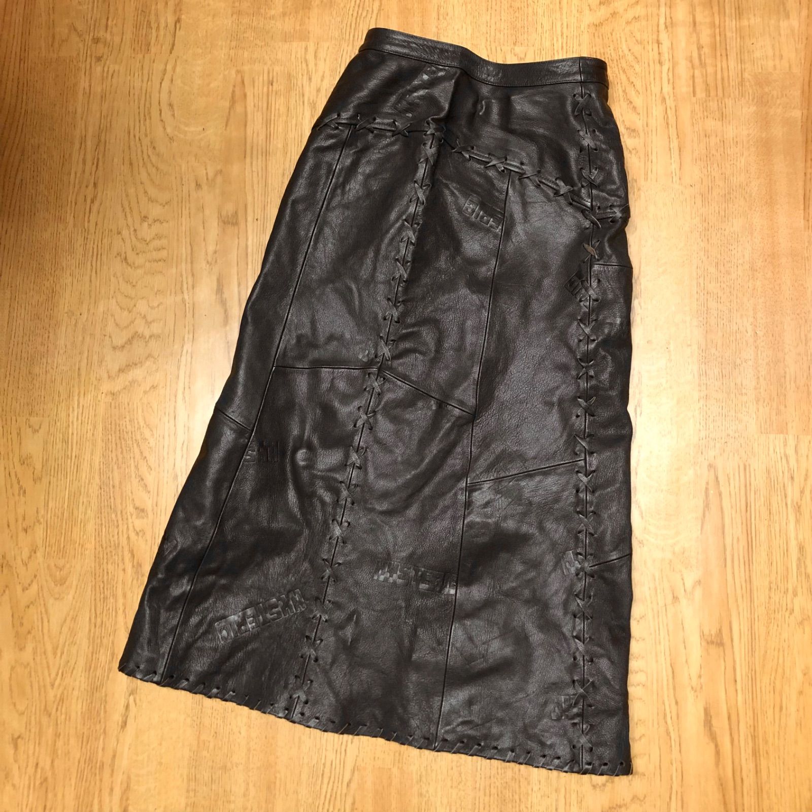 90 s |HYSTERIC GLAMOUR サイズ ヒステリックグラマー ロングスカート レザースカート 巻きスカート ラップスカート 山羊革 ブラウン系 ゴートレザー ヴィンテージ古着