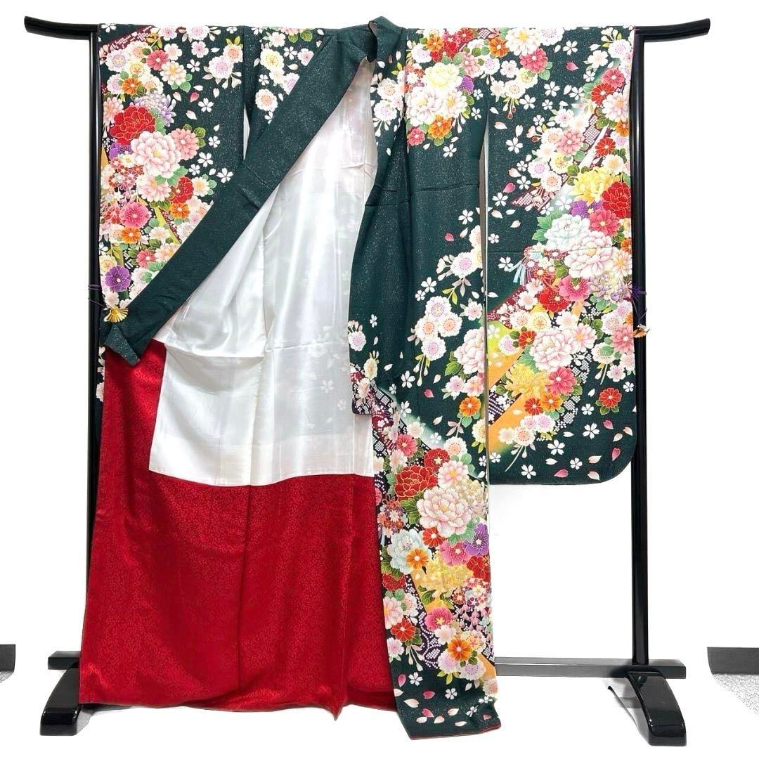 金駒刺繍　銀通し　桜花　牡丹　振袖　着物　101a p 振袖 銀通し 金駒刺繍 金彩 牡丹 桜花 熨斗 着物 043a p - メルカリ