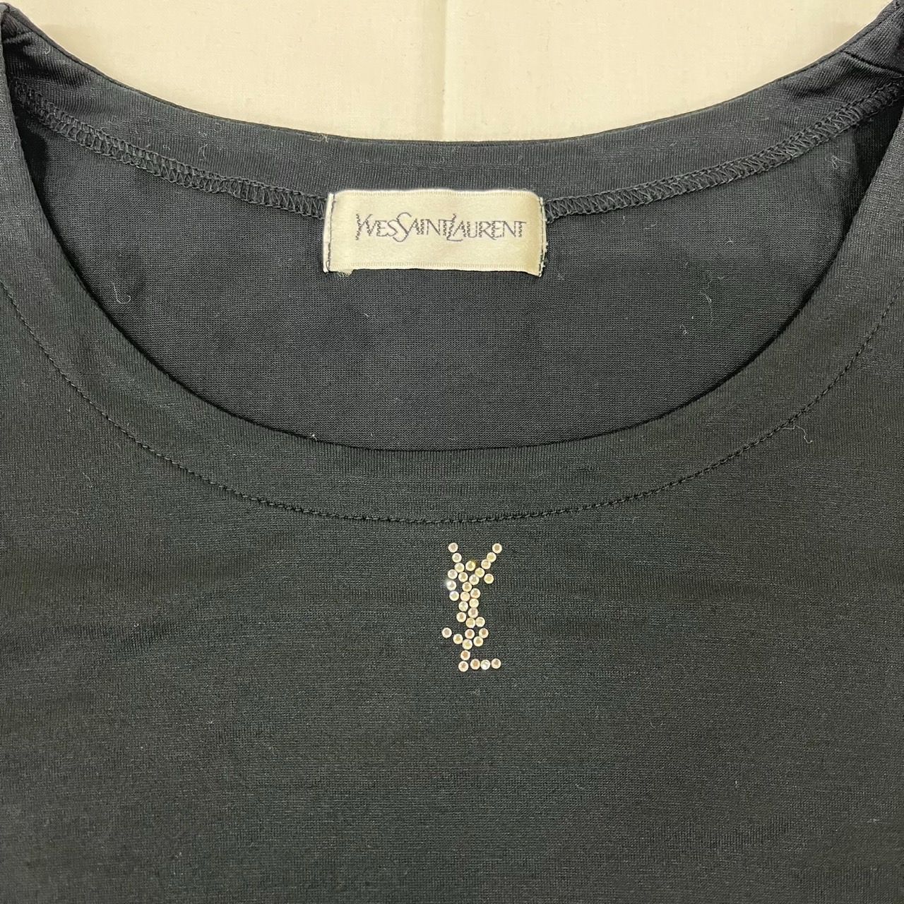 Yves Saint Laurent ラインストーン ロゴ カットソー