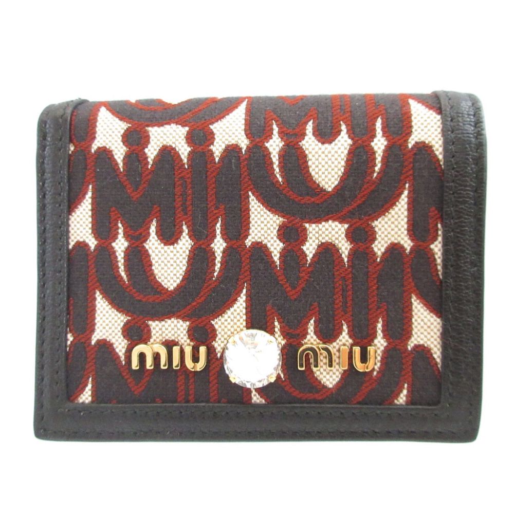 ミュウミュウ エムエムパリス ビジュー キャンバス レザー ブラック 黒 2つ折り財布 財布 1820 miumiu
