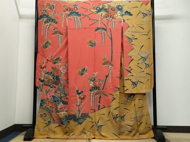 平和屋着物○豪華振袖 紅型 花蝶文 暈し染め 金彩 正絹 逸品