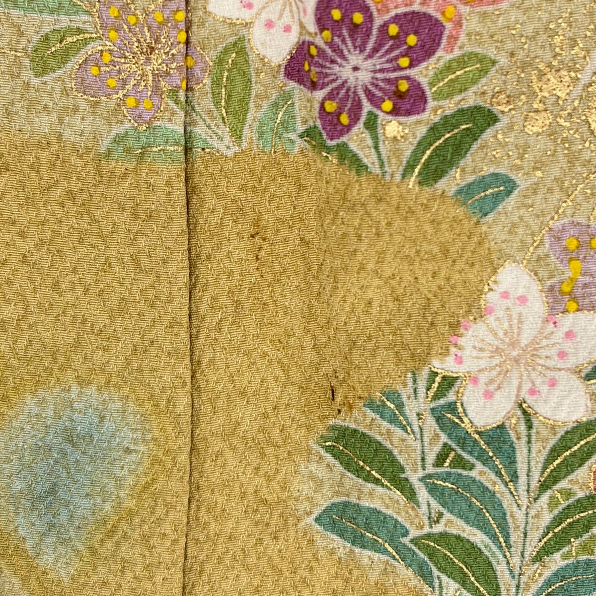 訪問着 身丈153.6cm 裄丈64.5cm M 袷 落款 扇 草花 金糸 絞り 薄