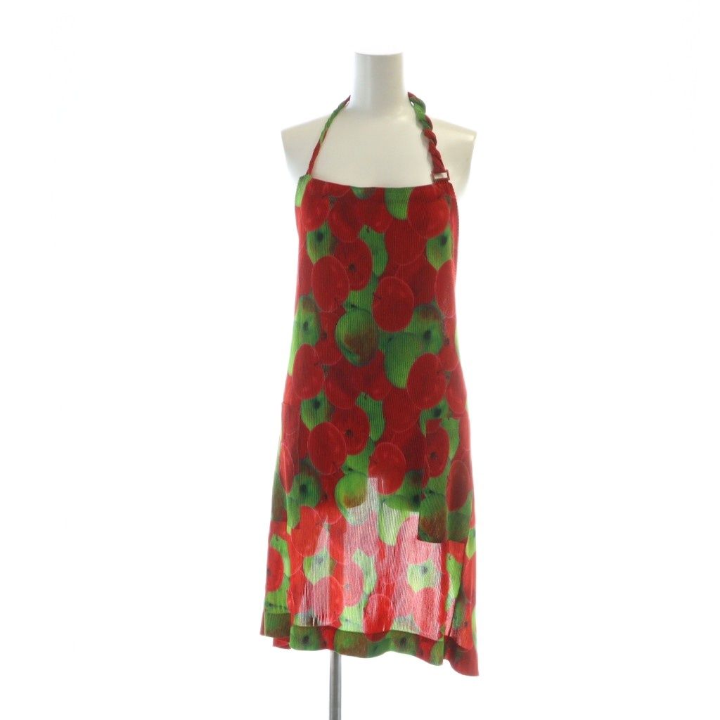 プリーツプリーズ PLEATS PLEASE エプロン 総柄 りんご柄 ロゴ 赤 レッド PP83FH314 GY17 MQ