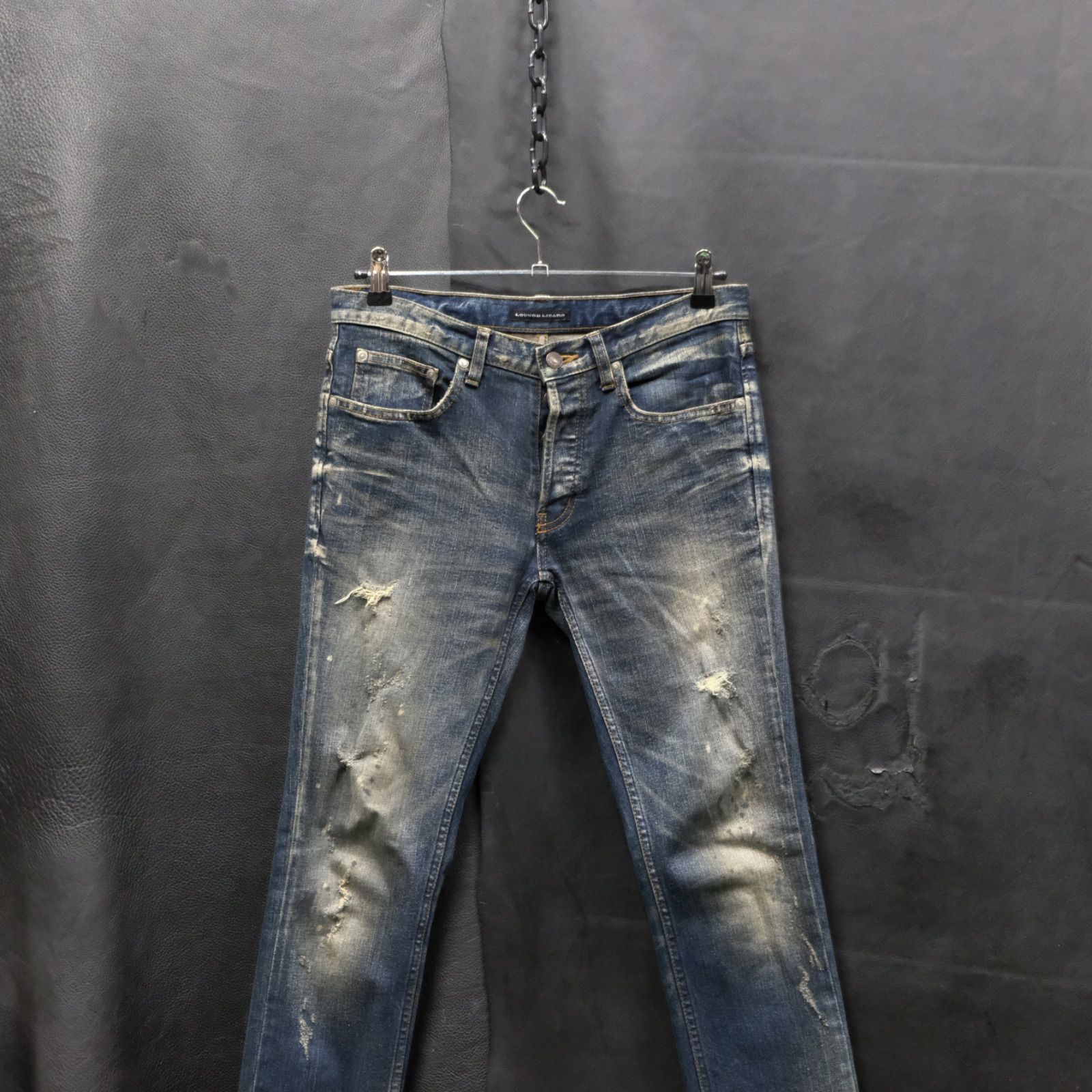 LOUNGE LIZARDペンキ加工ブラックデニムパンツ2スキニー スリム 