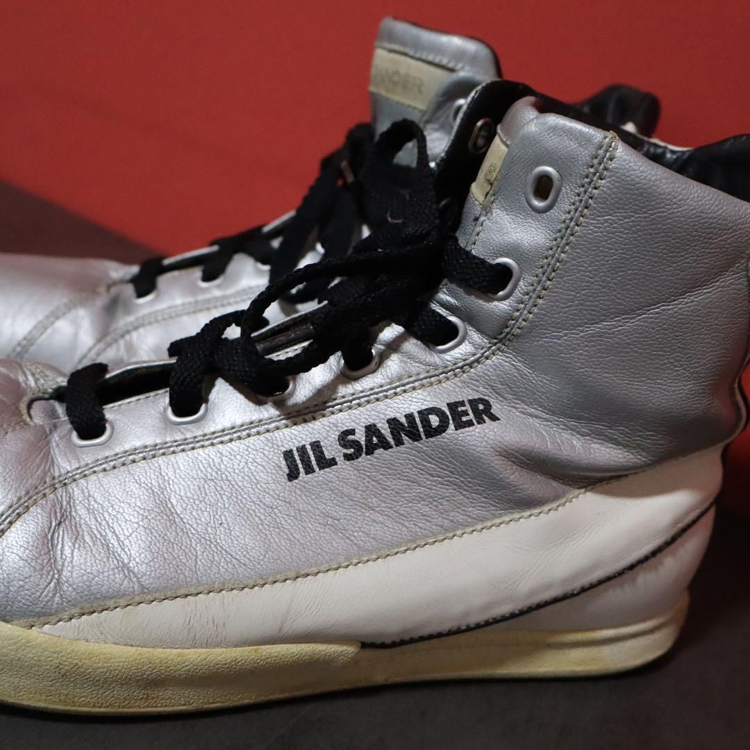JIL SANDER メタリックシルバー ロゴデザイン モード スニーカー 