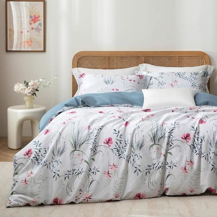 MILDLY 布団カバーセット 4点セット 通気性 60番手高密度織り オリジナル柄デザイン ベッドカバーセット おしゃれ 枕カバーx2 掛け布団カバーx1 マットレスカバーx1 Boralis セミダブル SD