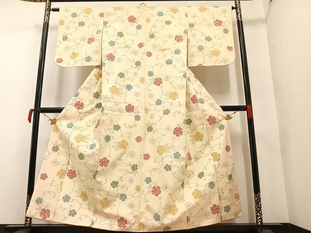 平和屋着物○上質な紬 美の花 琉球絣文様 反端付き