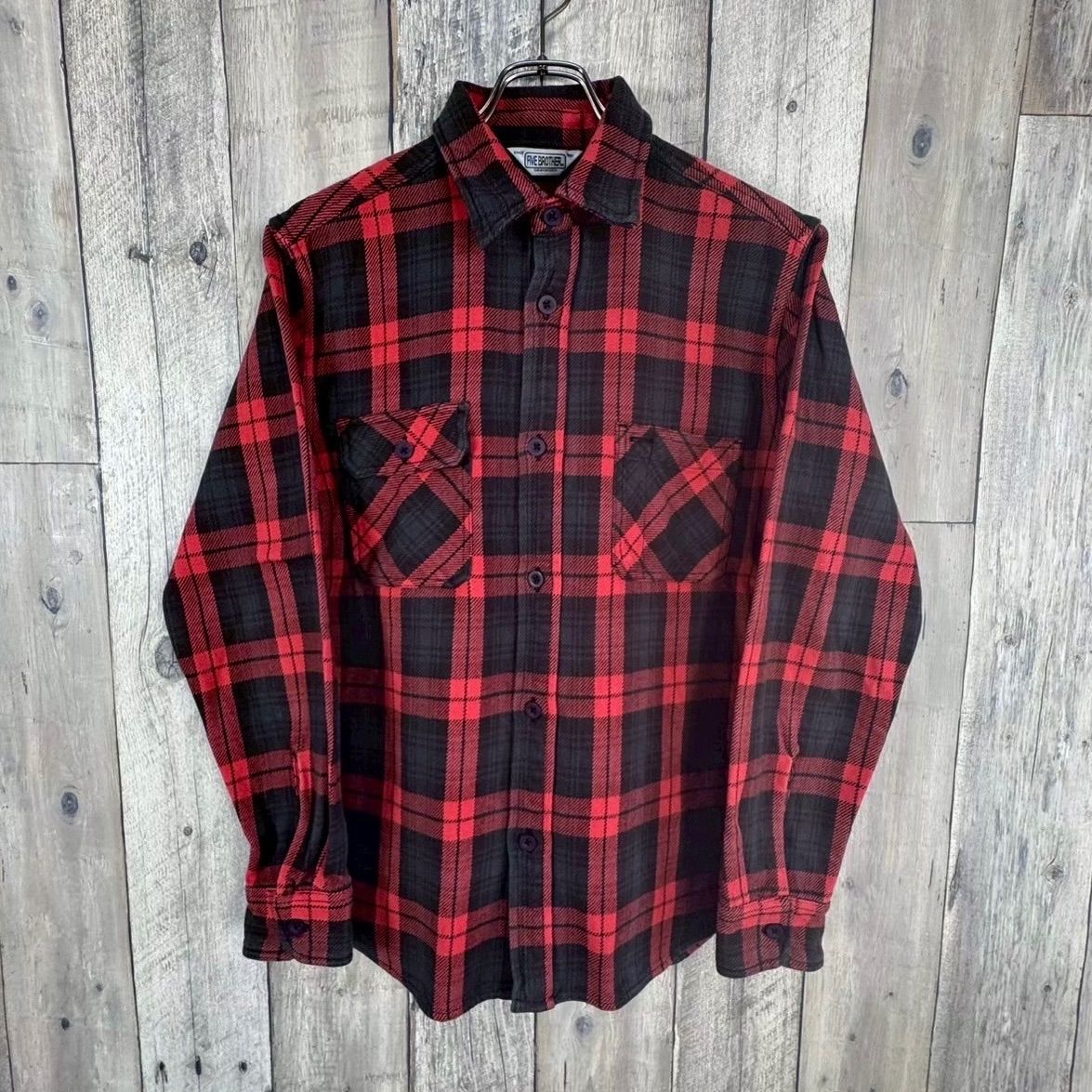 FIVE BROTHER ファイブブラザー 長袖 肉厚 厚地 チェック コットン シャツ メンズ L サイズ