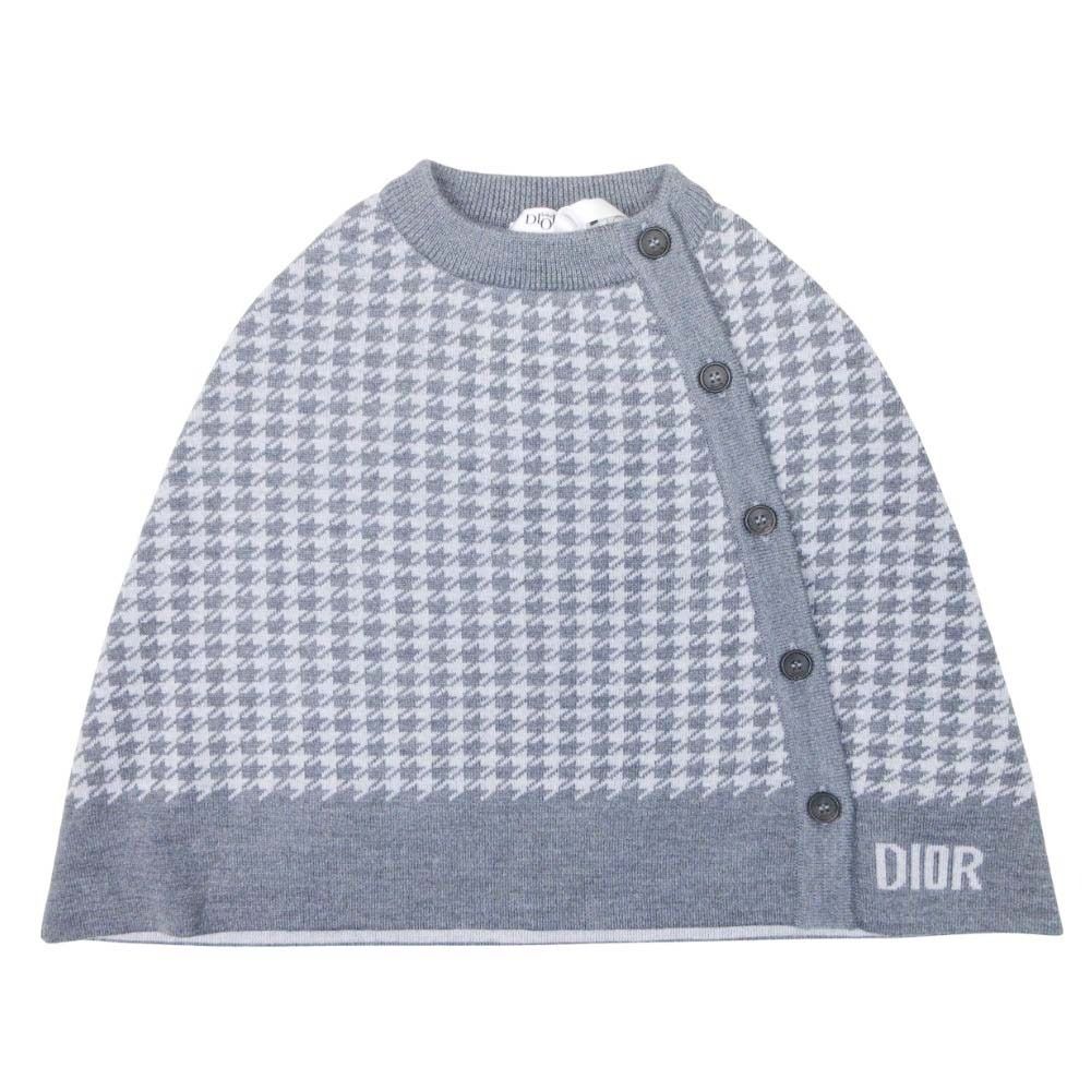 ♥ DIOR baby ディオール ベビー 千鳥格子 チェック ポンチョ ケープ ニット ロゴ トップス 防寒 T1 グレー キッズ 古着