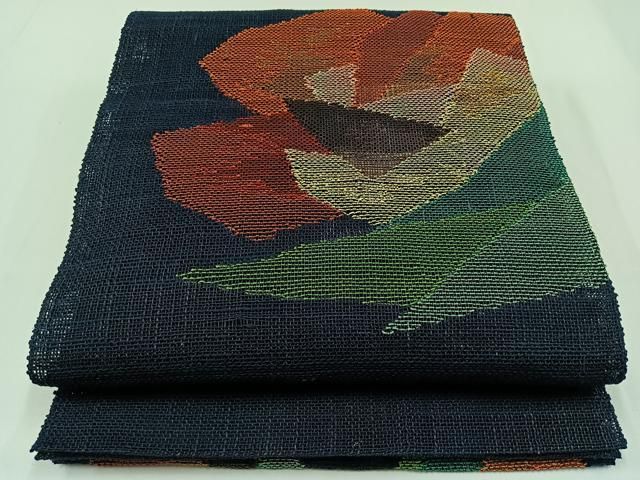 平和屋着物＊夏物 八寸名古屋帯 草花文 正絹 逸品 未使用 AAAX7611jh
