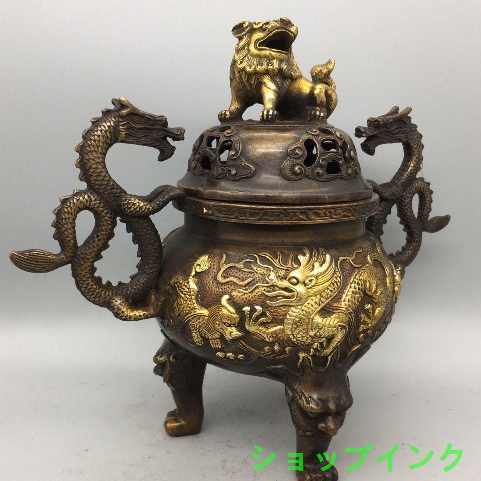 獅子蓋 双龍耳 香炉 書房 茶道 工芸品 装飾品 美術品 置物