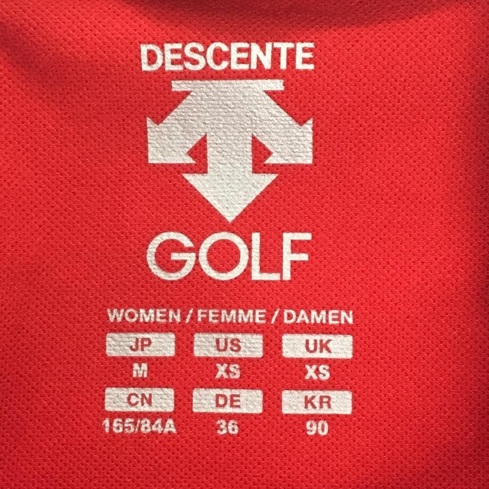 【超美品】デサントゴルフ 半袖ハイネックシャツ レッド×白 フロントロゴプリント 中田英寿 レディース M ゴルフウェア DESCENTE