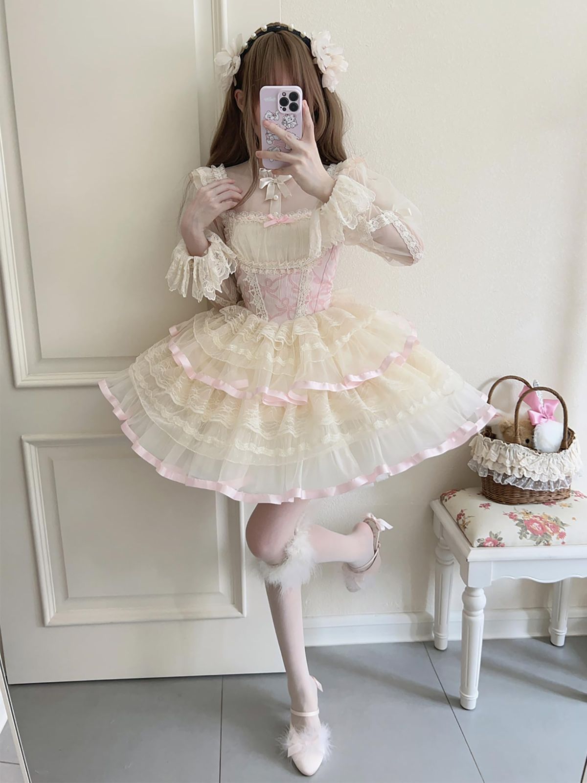 【韓嬢♡花季縁を結ぶ】ロリータドレス JSKリボン 宮殿風 森ガール姫様 緑色 韓嬢♡花季縁を結ぶ】ロリータドレス JSKリボン 宮殿風 森ガール