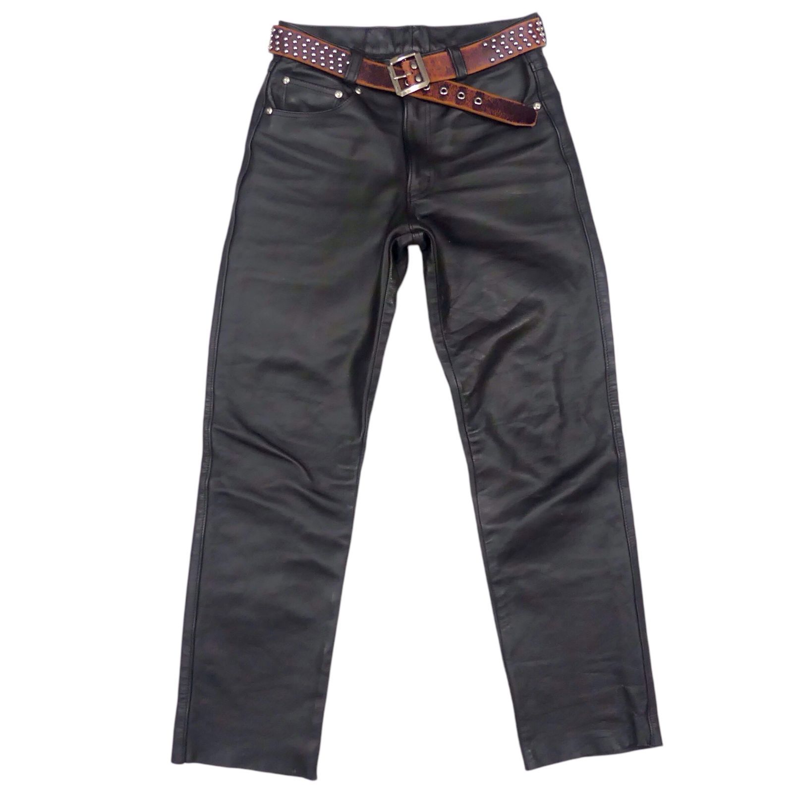 Schott ショット レザーパンツ W30 本革 メンズ 黒 ブラック