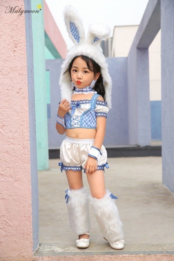 ふわふわラビットバニー ブルー 130cm [ コスプレ バニー キッズ