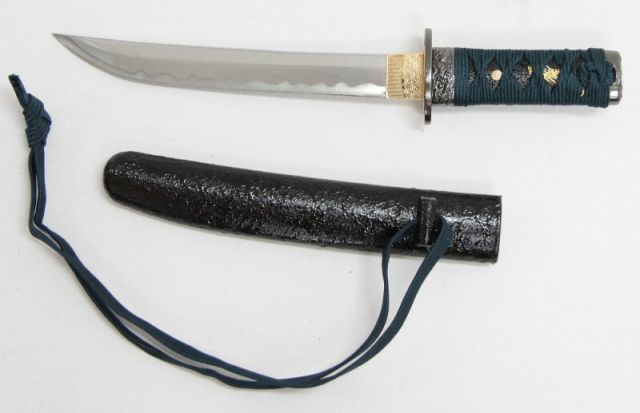 種類1：刀と短刀掛台(横)セット 模造刀 懐刀シリーズ 紺糸 短刀 刃紋
