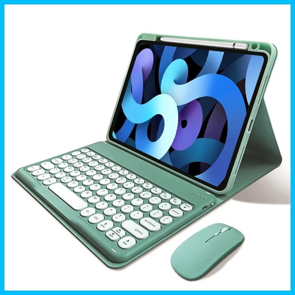 色: 深緑】マウス付き iPad 10 キーボードケース 丸型キー Apple