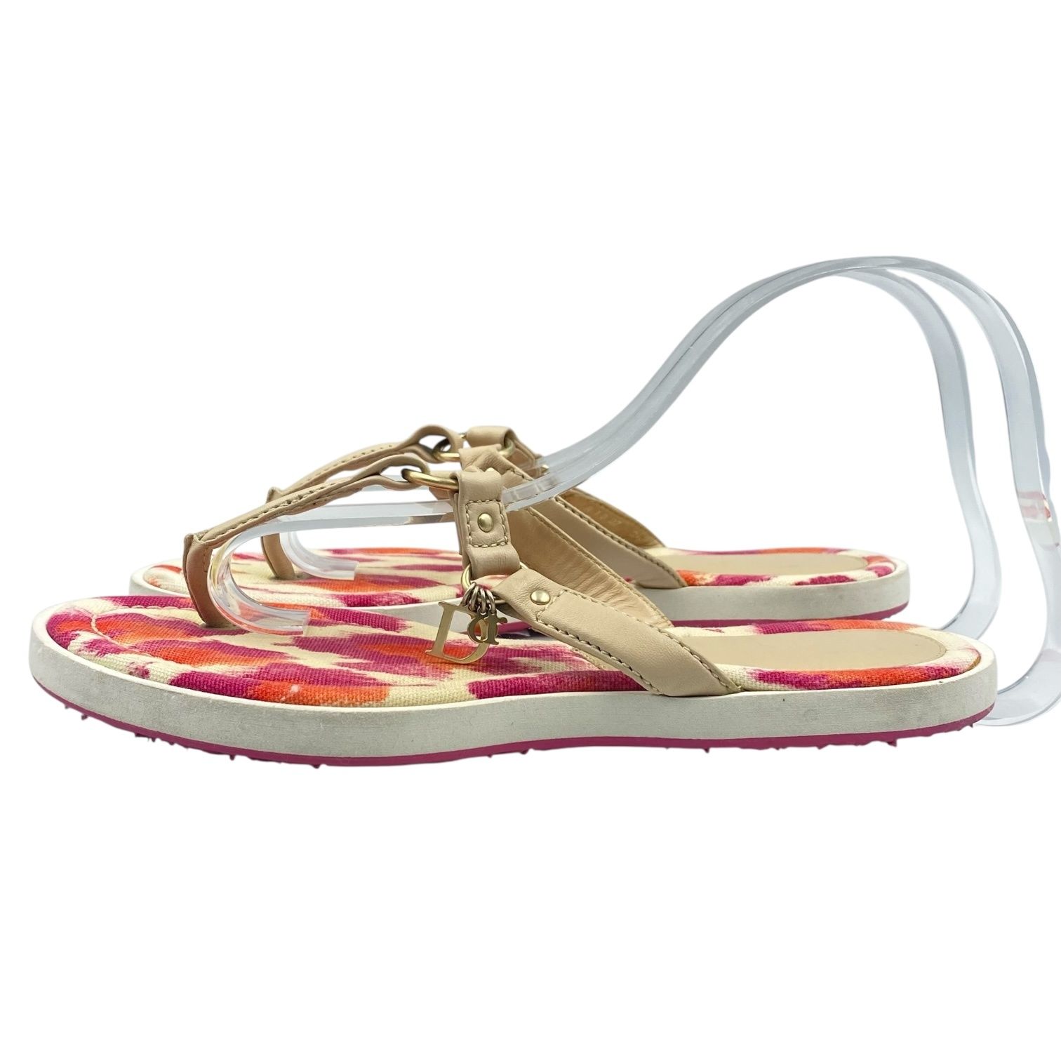 美品 Christian Dior ディオール サンダル レザー ロゴ マルチ