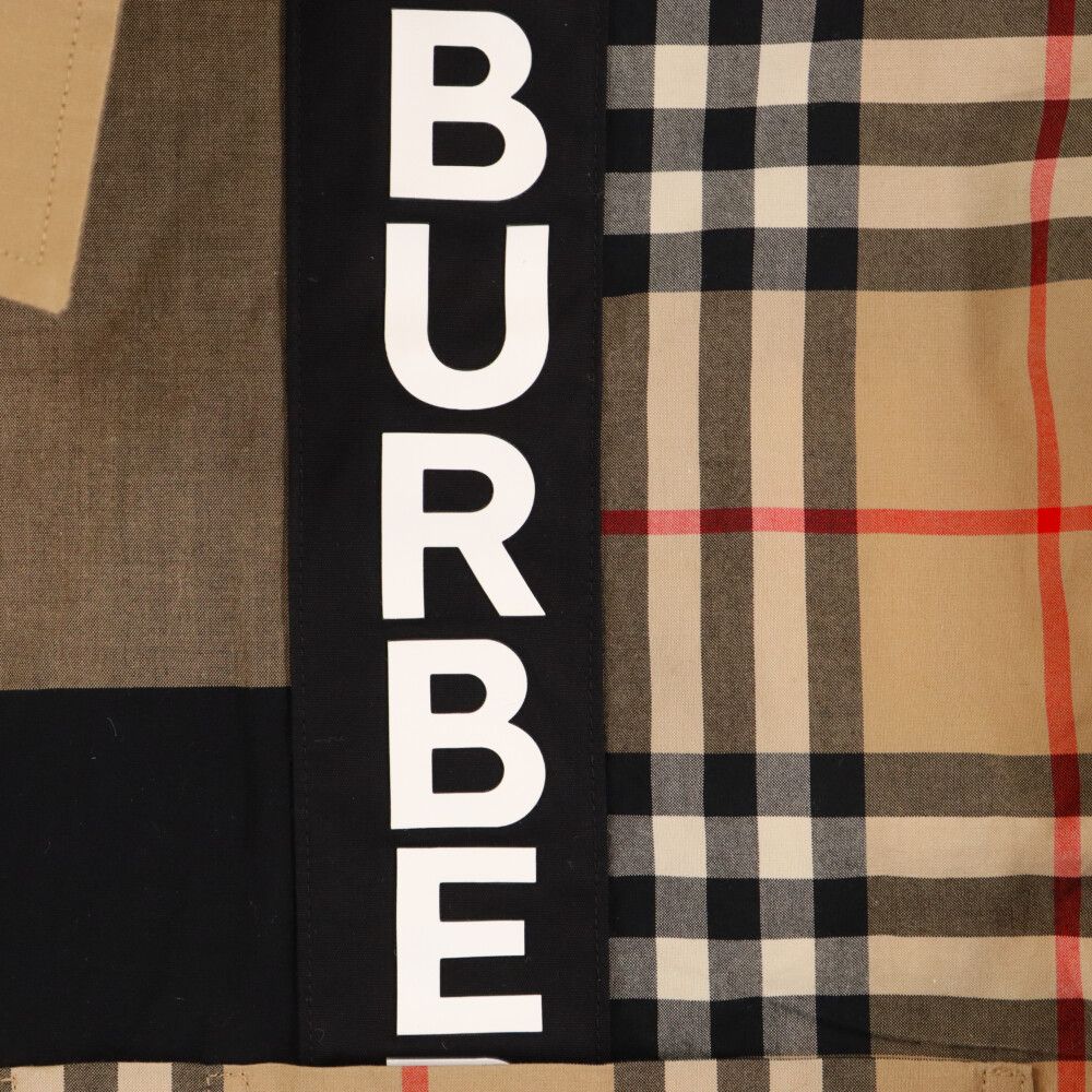 BURBERRY (バーバリー) 20AW ロゴプリントパッチワーク 長袖チェックシャツ ベージュ 8033101 - メルカリ