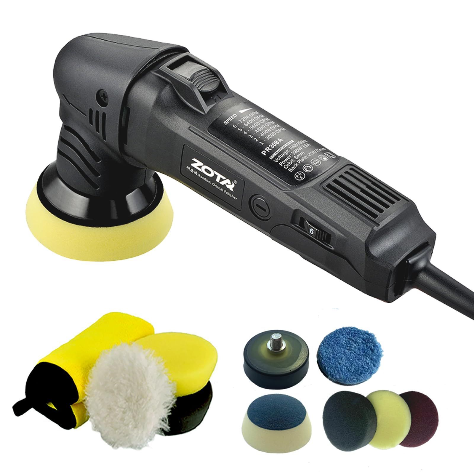 ?ZOTA ミニポリッシャー 50mm|75mmダブル裏板電動ポリッシャー 車 100V六段変速 3000-7200RPM 恒定回転速度ポリッシャー 小型 8mmポリッシャー ダブルアクション 車のディテールや狭いカーブ ヘッドライトやAピラーの周りの傷に最適