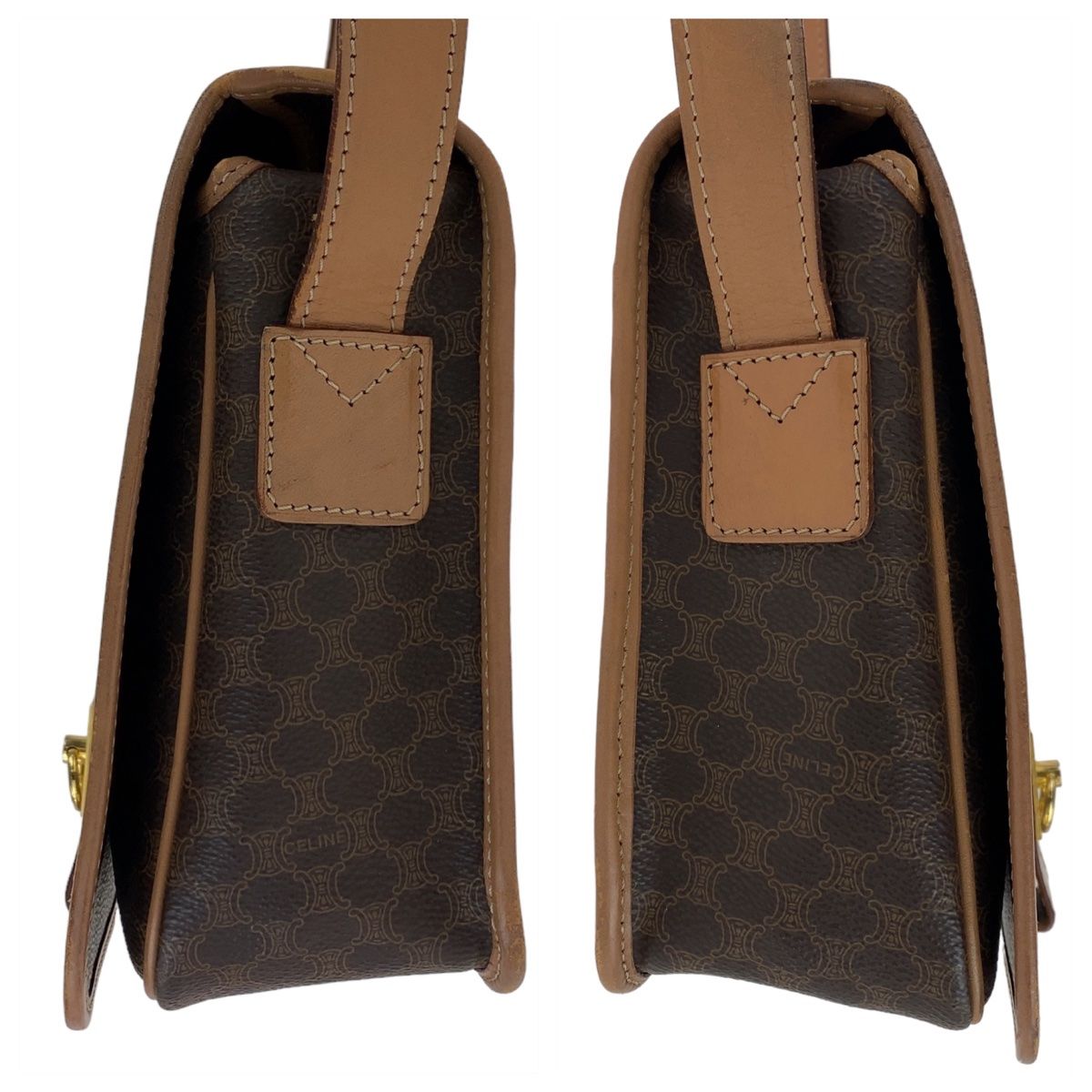 CELINE セリーヌ マカダム ブラウン ゴールド金具 PVC/レザー 斜め掛け  