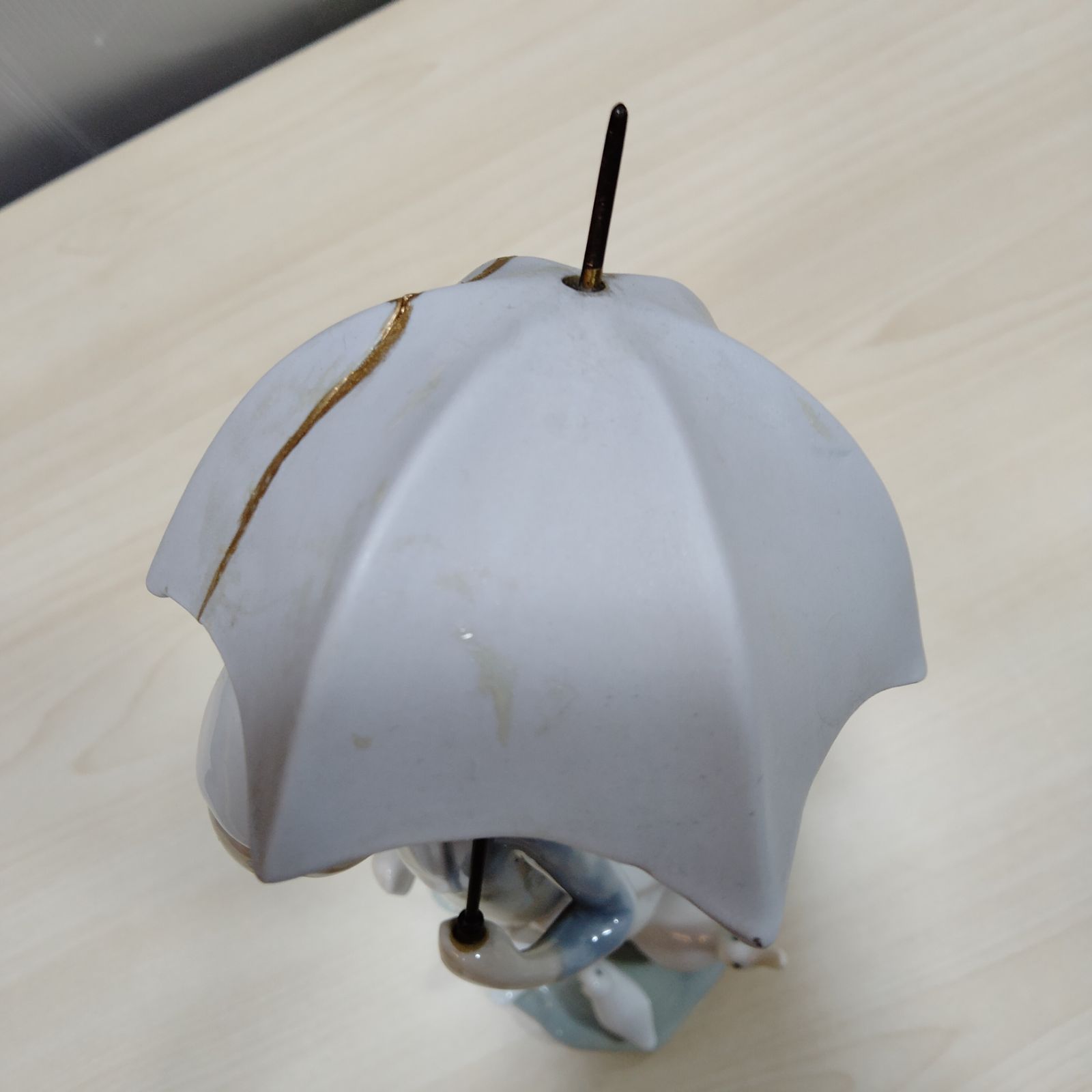 8/4 AMまで！アンティーク　傘を持つ少女　陶器 LLADRO リヤドロ 傘を持つ少女とアヒル 陶器 置物 オブジェ