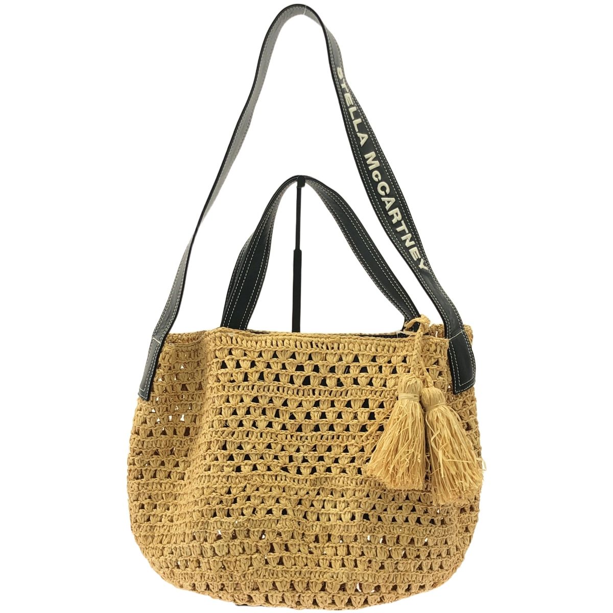 美品 STELLA McCARTNEY ラフィアロゴ かごバッグ ハンドバッグ STELLA McCARTNEY ステラ マッカートニー ラフィアバケット ロゴレザー