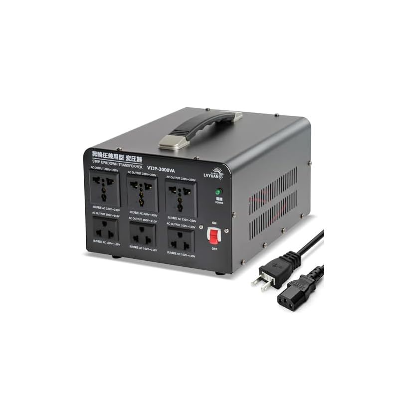 LVYUAN リョクエン アップトランス ダウントランス 3000W 海外 両用型変圧器 降圧 昇圧ポータブルトランス 220V地域機器対応 変圧器 100V 220V 自由変換 単相 VT-JP3000VA
