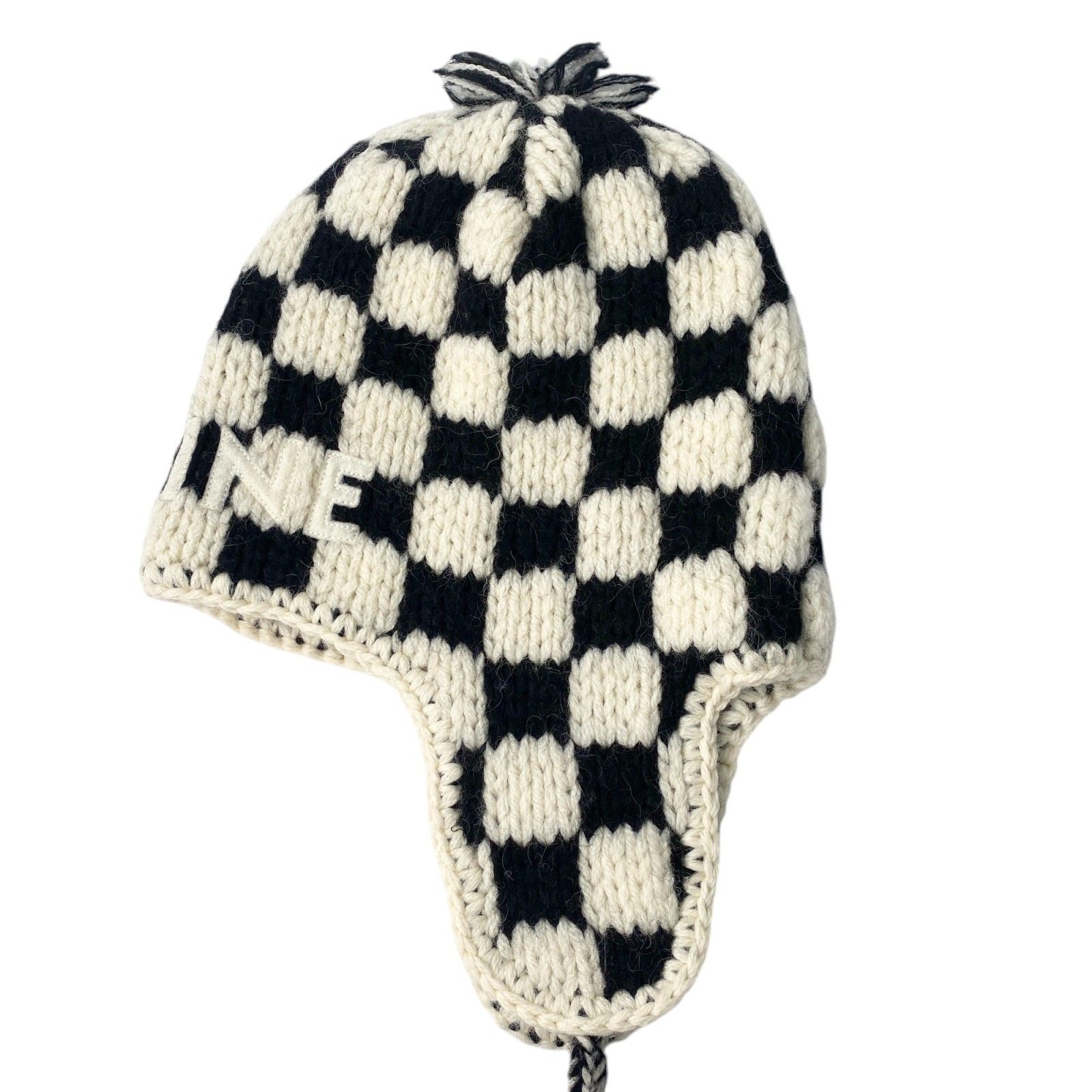 セリーヌCELINE チェック ニット ロゴ キャップ セリーヌ CELINE レディース チェック ニット ロゴ キャップ ♯TU