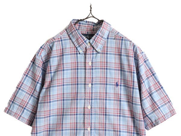 【当時物】ポロラルフローレン　90s　 ボタンダウン　チェック柄　半袖シャツ　Ｌひなの古着屋