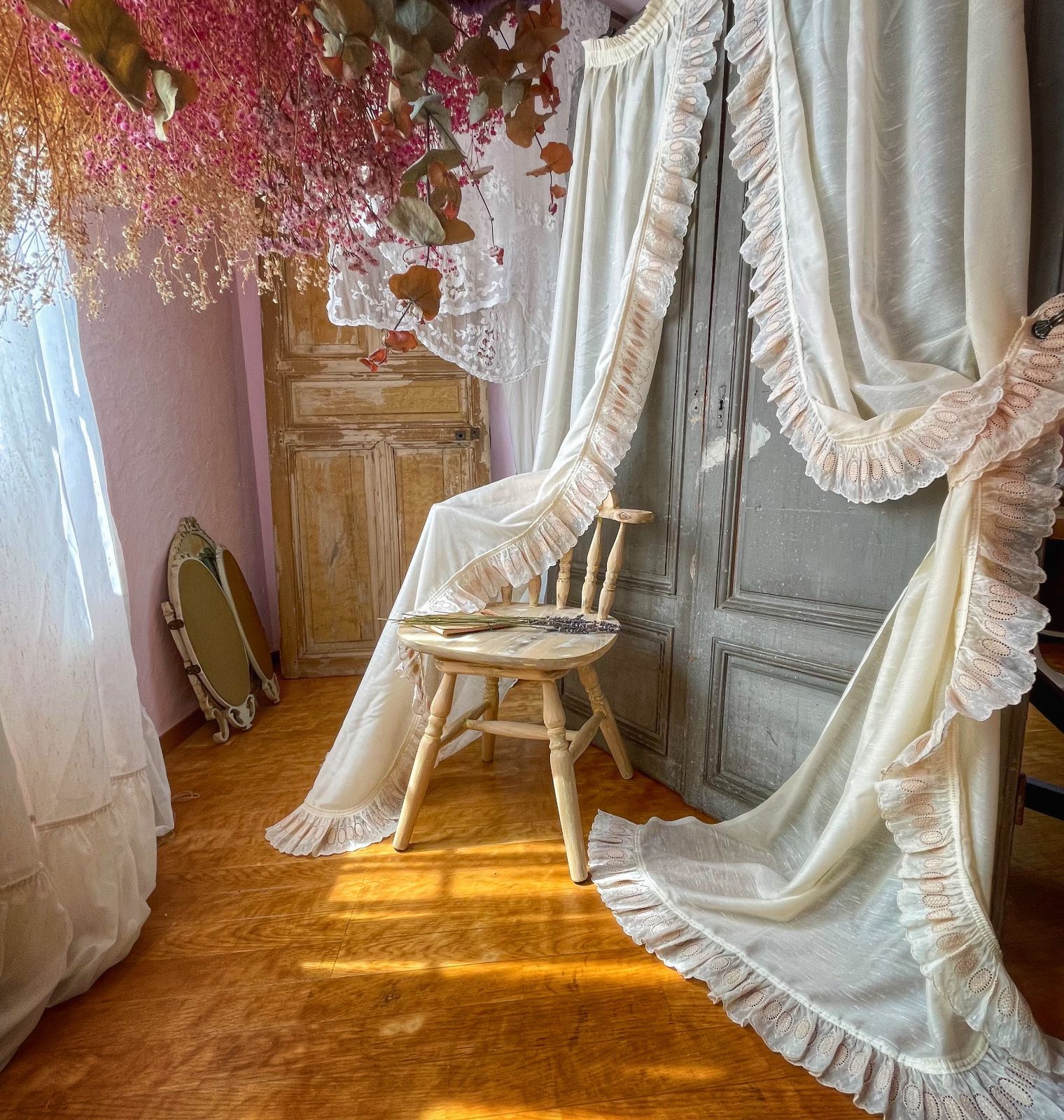 アンティーク フランス コーネリー 刺繍 カーテン 2枚セット 【公式通販】