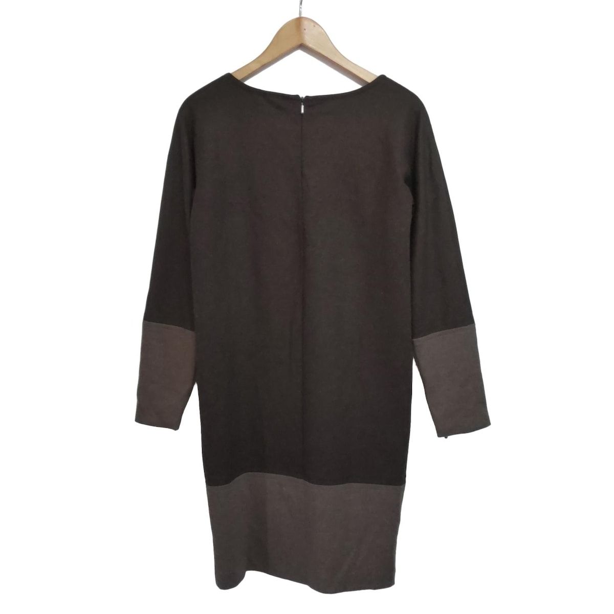 Max Mara マックスマーラ ワンピース サイズ42 M レディース - ダークブラウン×ブラウン クルーネック 長袖 ひざ丈 ジップアップ