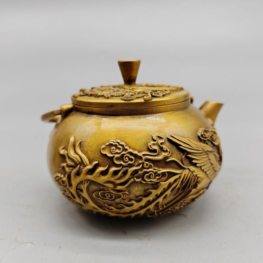 銅 細工 龍鳳提梁壺 茶壺 酒壺 茶道具 工芸品 美術品 置物 【公式通販】