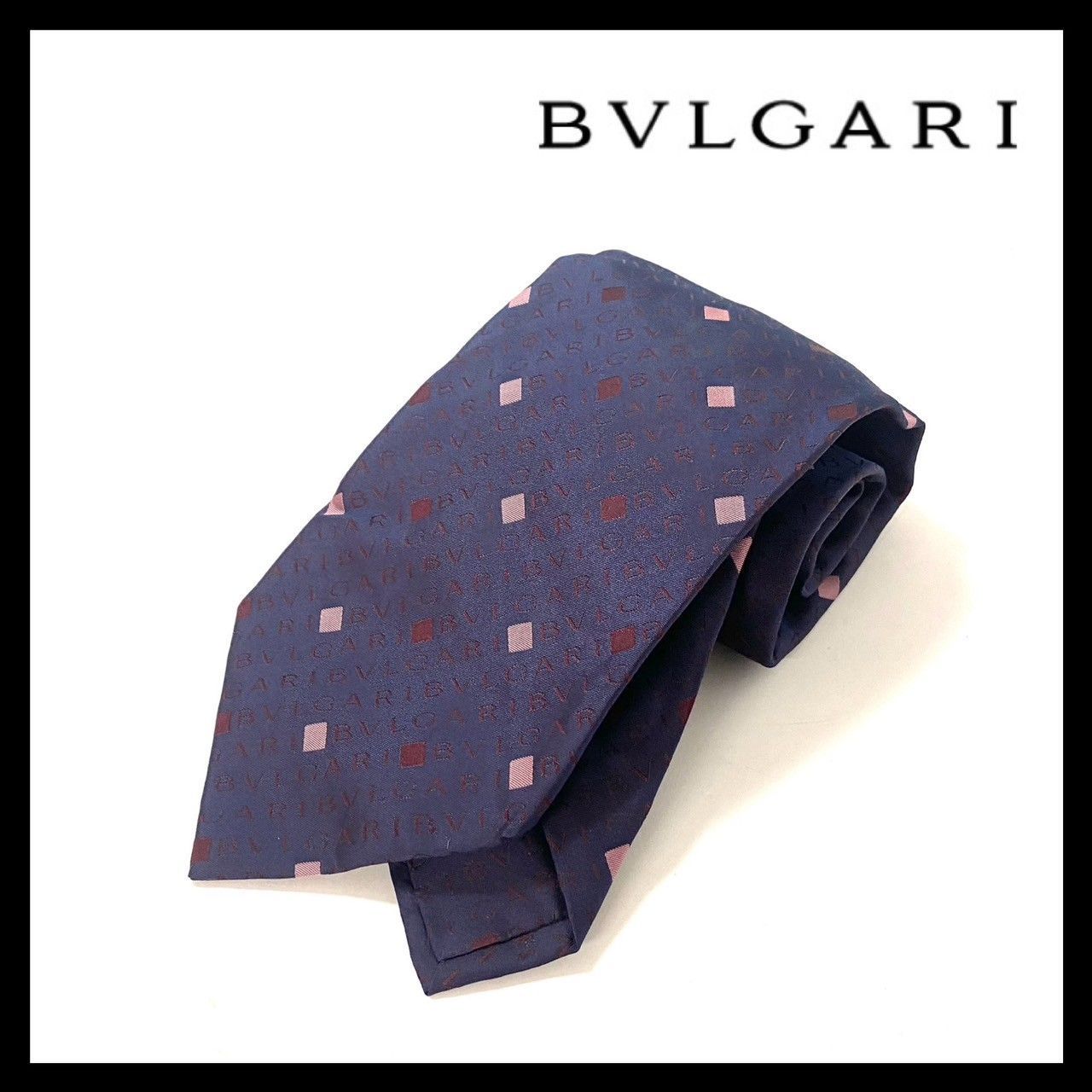 BVLGARI ブルガリ　総柄　紫　光沢　ロゴ　シルク　イタリア　セッテピエゲ BVLGARI】ネクタイ SILK/シルク 100% セッテピエゲ パープル/紫