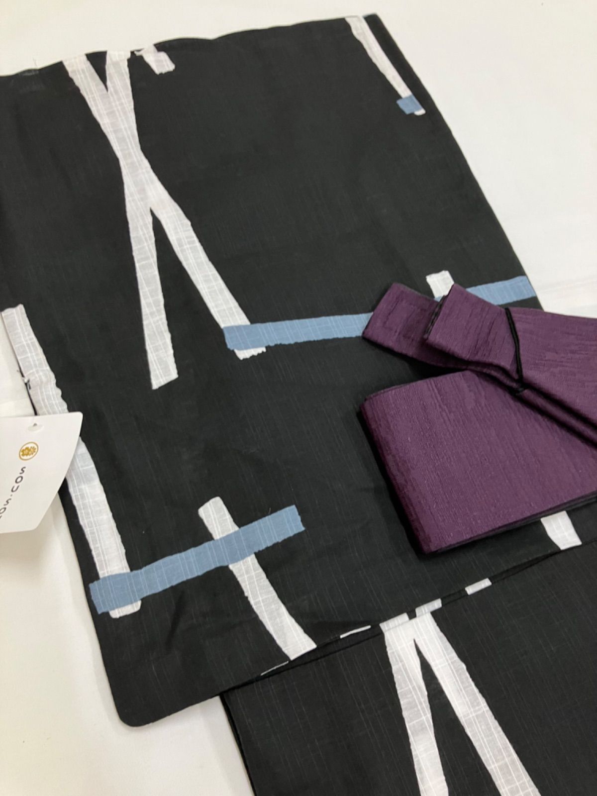 ≪花ラブリ≫MY 544 BK 浴衣 メンズ ゆかた 男性 黒 ブラック 抽象模様 白 ホワイト 水色 みずいろ 綿麻 Ｌサイズ ＳＯＵ 花火大会 夏祭り 和服 和装 和風