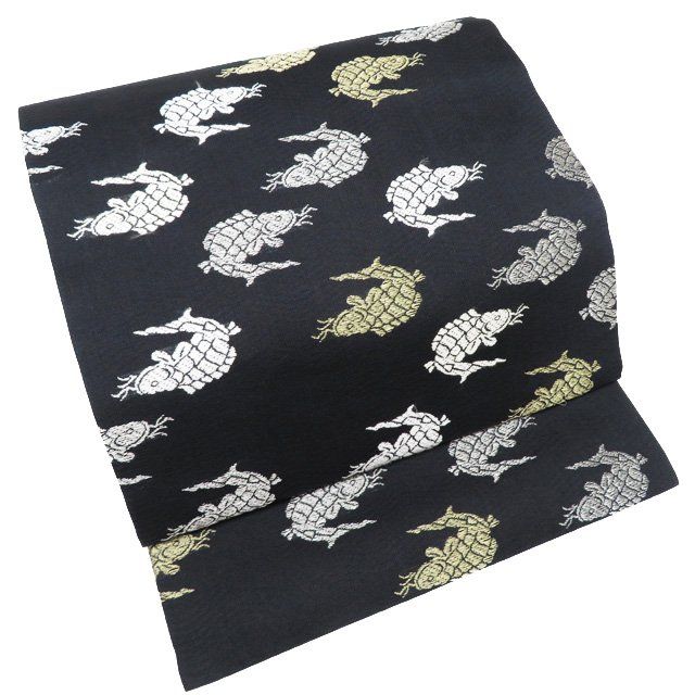 美品 正絹 墨流し なごや帯 着物 A3738 中古】 名古屋帯 なごや帯 正絹 九寸帯 六通柄 ベージュ 流水 雲