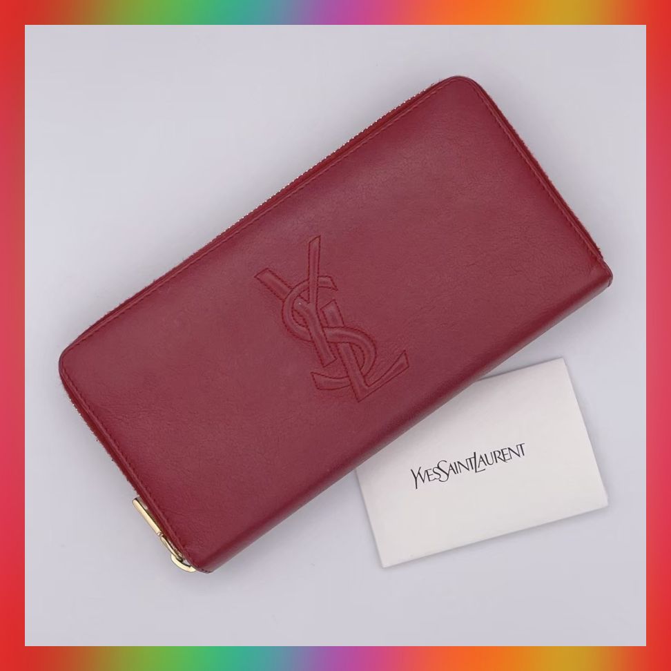 イヴ ・ サンローラン 長財布 Yves Saint Laurent ジッピー ウォレット ボルドー ・ レッド 系 レザー ロング ウォレット 箱なし