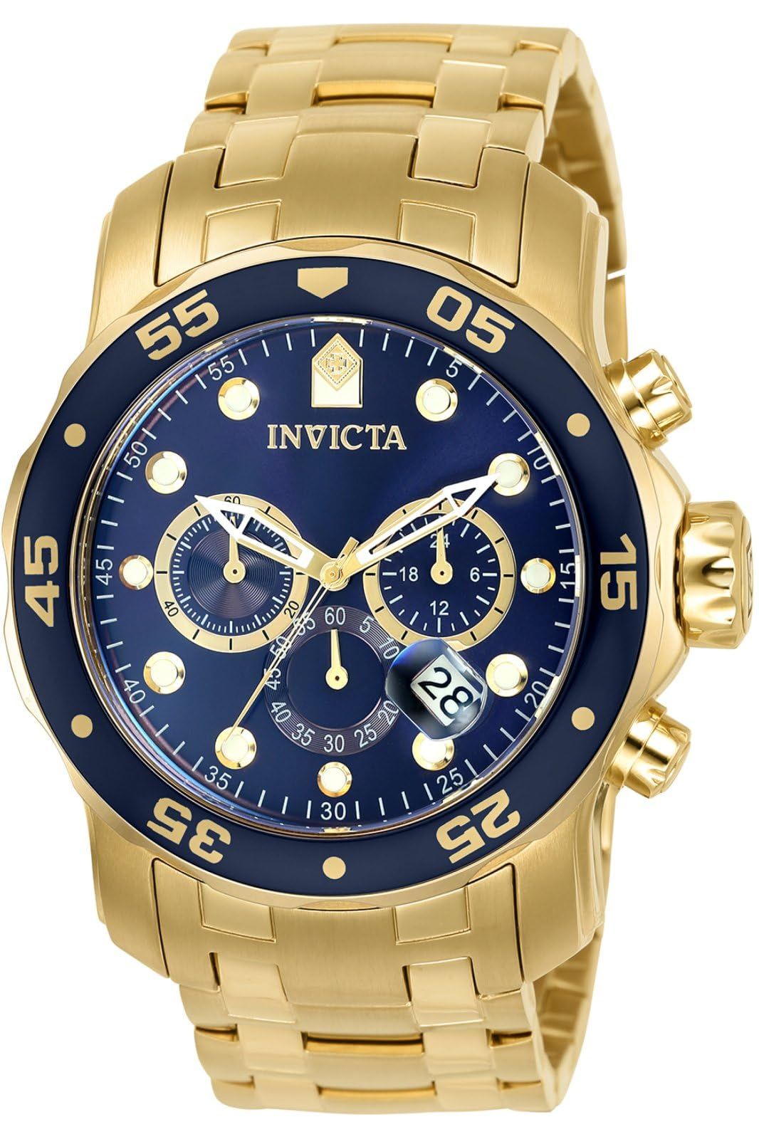インビクタ 腕時計 Pro Diver 石英 48mm ケース ゴールド ステンレス鋼ストラップ 青ダイヤル 0073 メンズ 正規輸入品 並行輸入品