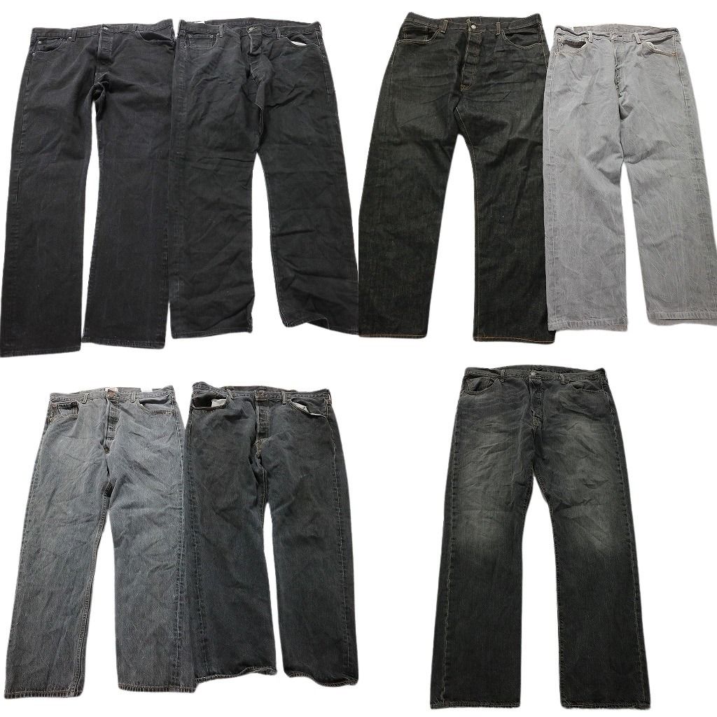 古着卸 まとめ売り リーバイス 501 デニム パンツ 7枚セット (メンズ W44 /W42 /W40 ) ブラックデニムMIX フェード MT3344
