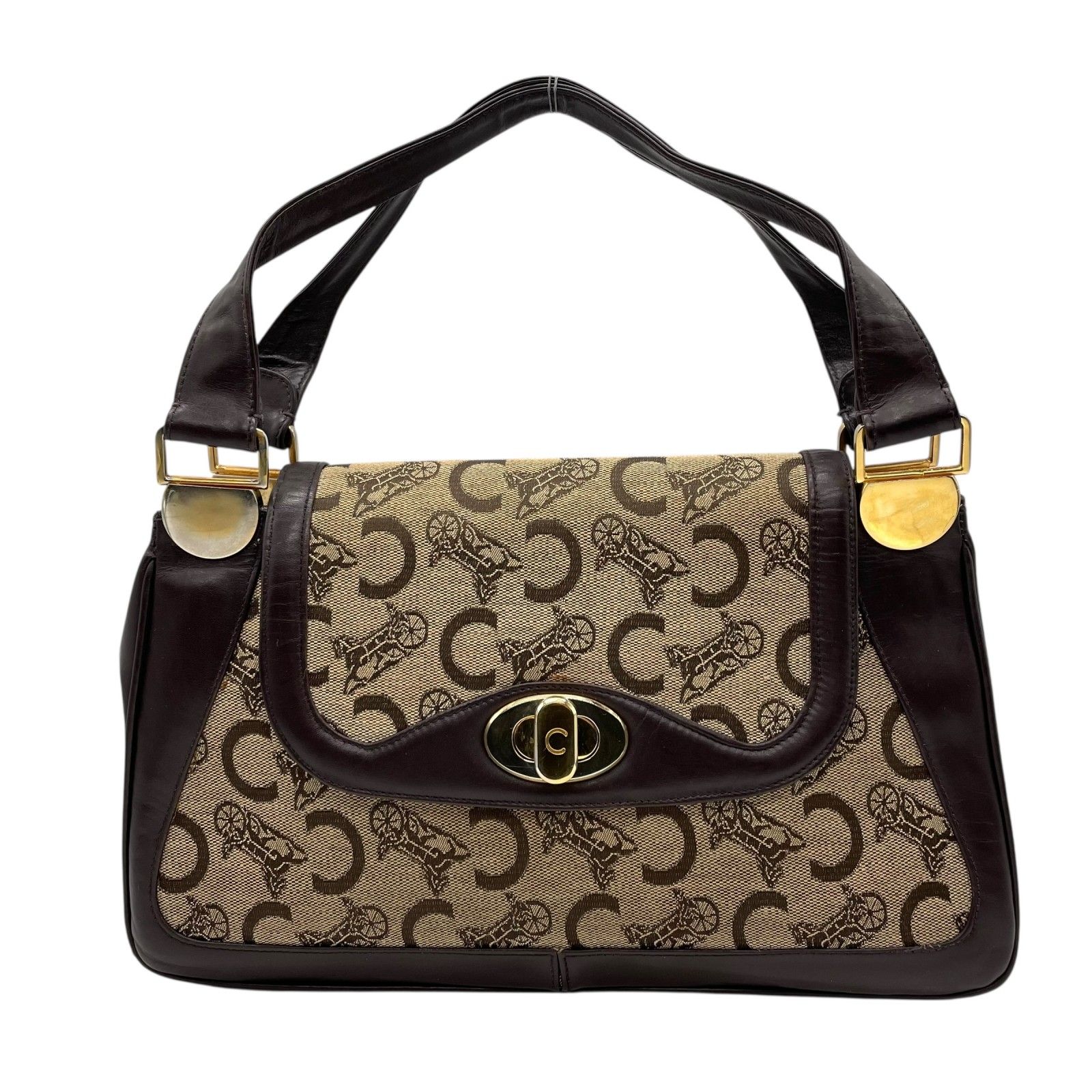 セリーヌ マカダム トリオンフロゴ金具 ターンロック 茶色 レザー