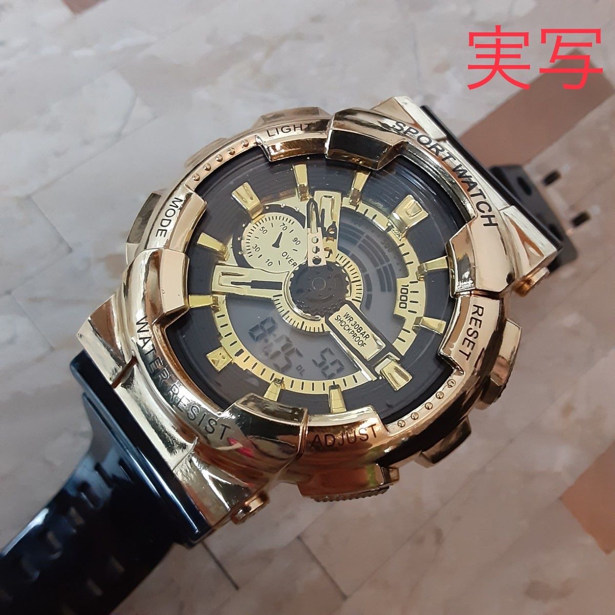 ②海外 アナログ✖️デジタル 腕時計デジタル 多機能 LED ゴールド-4