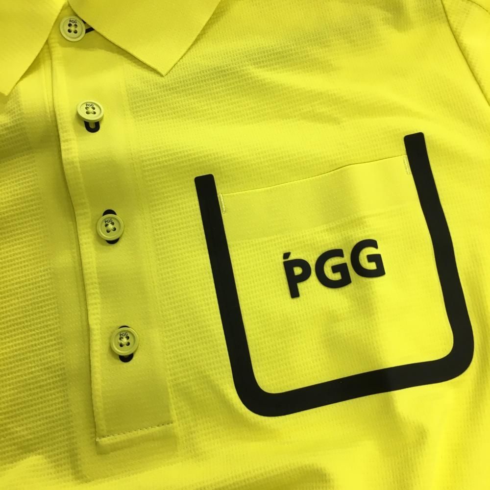 PGG ゴルフウェア 半袖 ポロシャツ デカロゴ パーリーゲイツ 超美品】PGGパーリーゲイツ 半袖ポロシャツ イエロー×黒 サイド