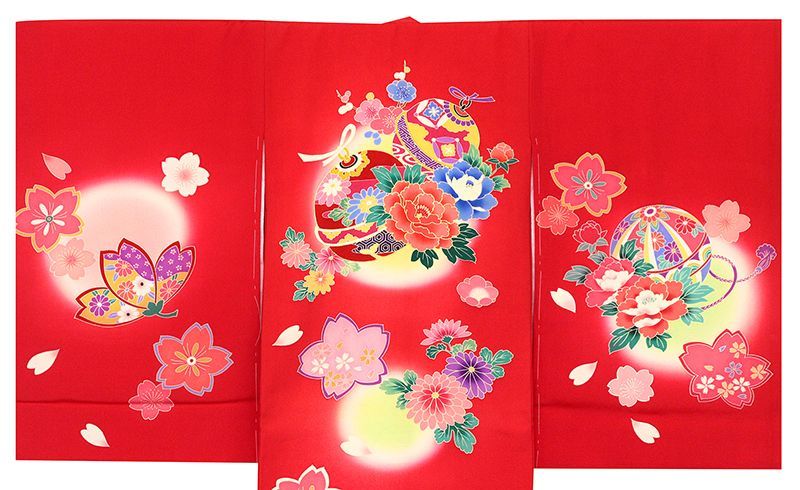 新品正絹産着（祝着）高級京友禅伝統染本金特選染分ボカシ豪華四季花まり祝い松竹梅文 新品正絹産着（お祝着）最高級京友禅伝統多色染、刺繍、本