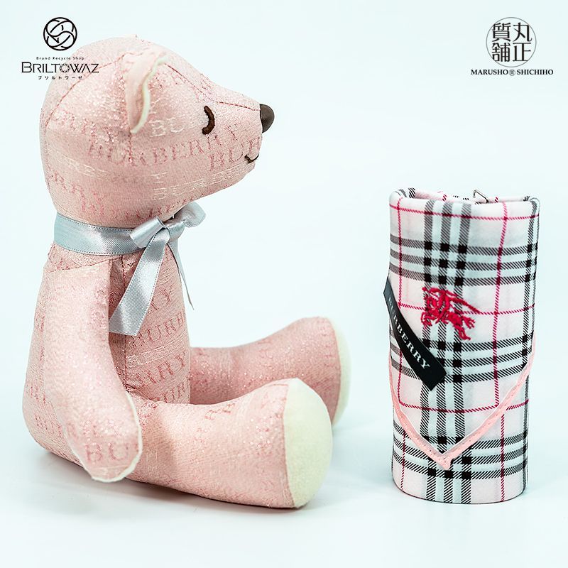バーバリー ノバチェック テディベア ハンカチ セット ピンク BB5008FW  
