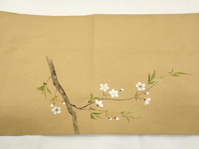 平和屋着物○爪搔き本綴れ 八寸名古屋帯 手描き 刺繍 枝桜文 金彩 正絹