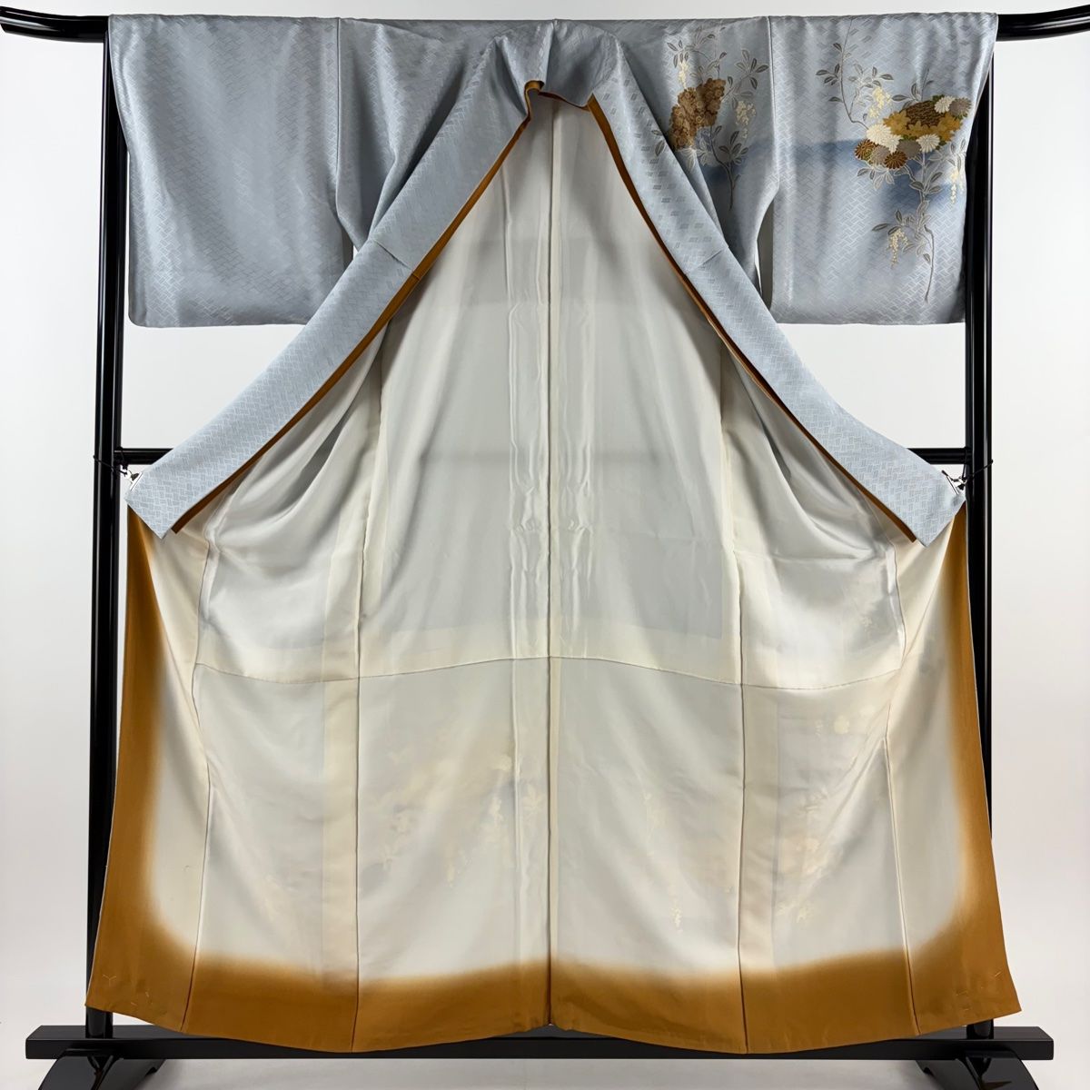 訪問着 身丈158.5cm 裄丈67cm M 袷 菊 葉と実 金彩 ぼかし 青