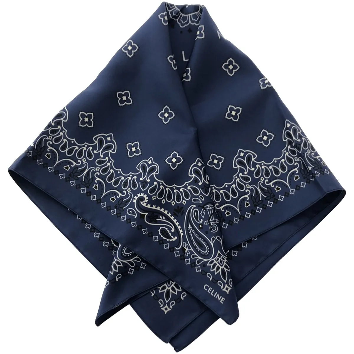 CELINE ネイビー ペイズリー シルクスカーフ 2466276351.jpg?1735104393