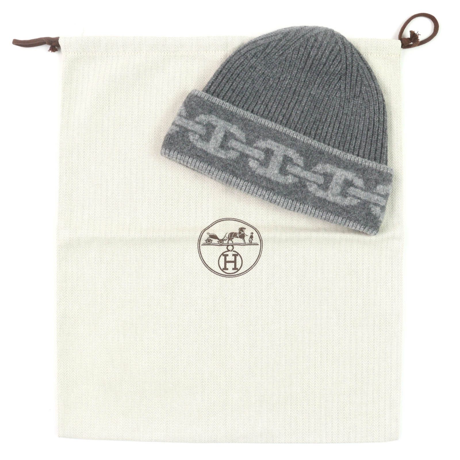 極美品△HERMES エルメス カシミヤ シェーヌダンクル ニット帽