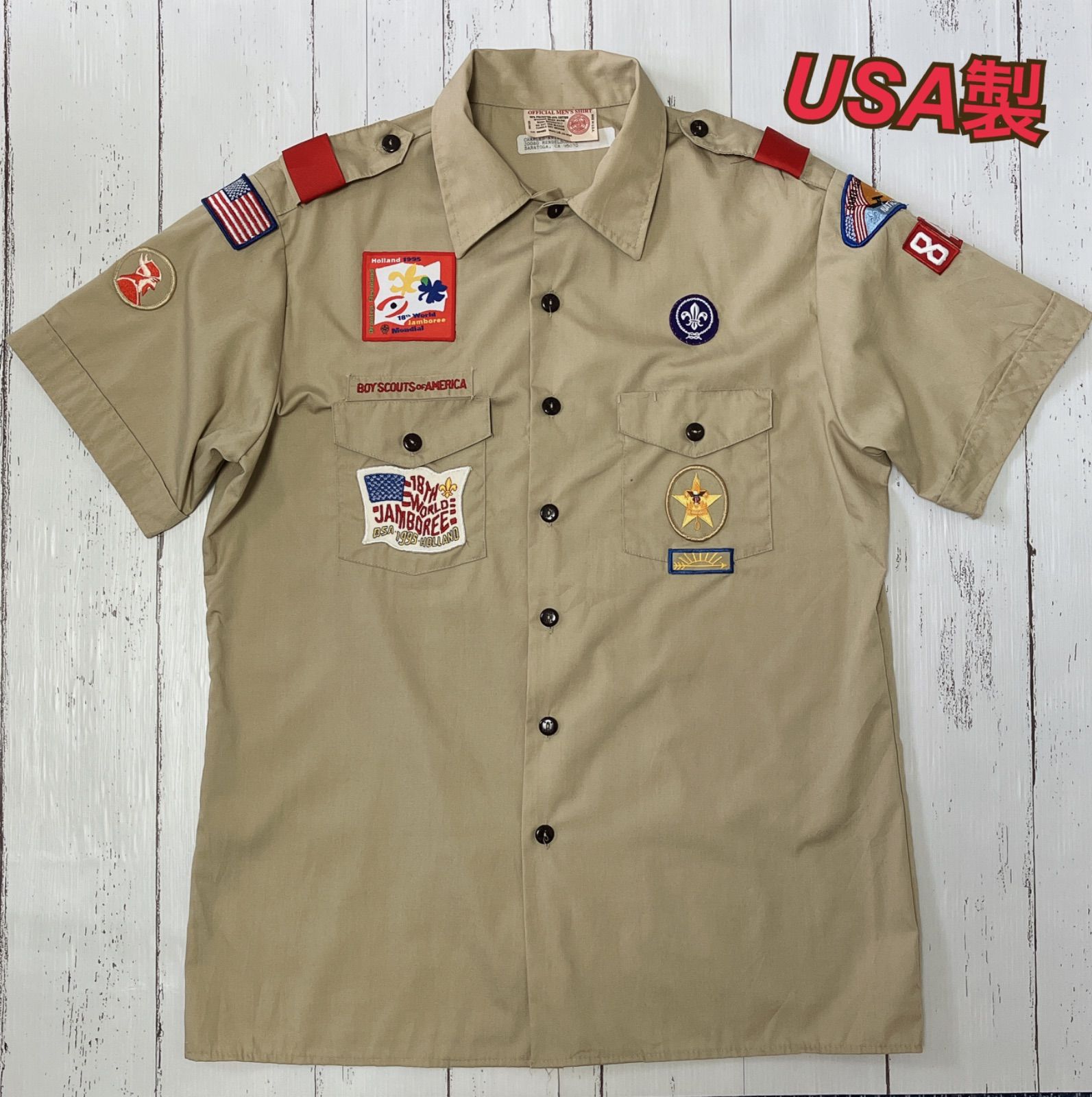 USA製 ヴィンテージ ボーイスカウトシャツ ベージュ ワッペン 刺繍