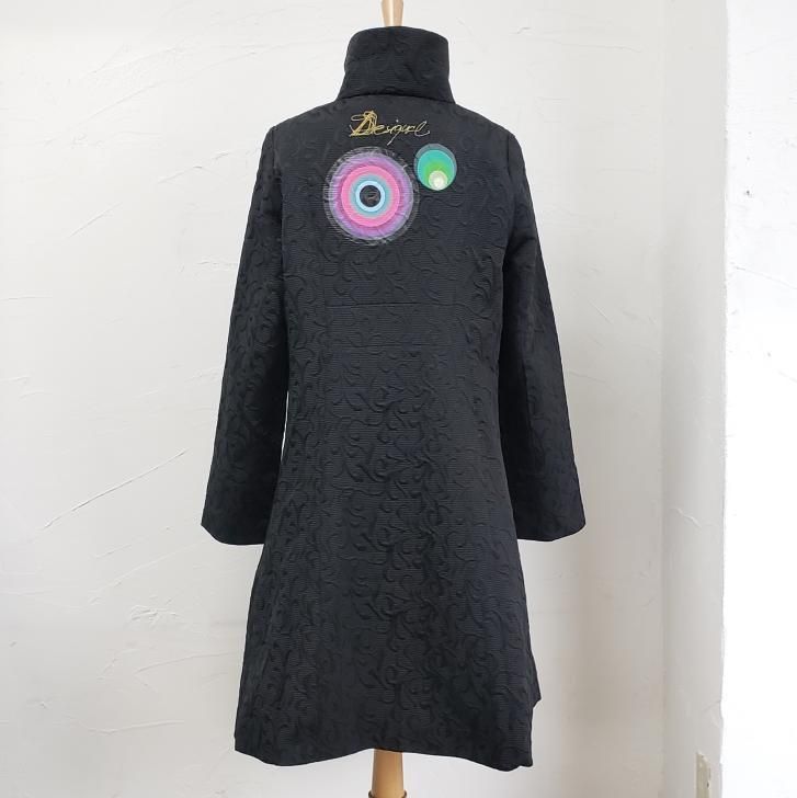 デシグアル Desigual ☆ ジャガード織 ロング コート 42 ブラック 